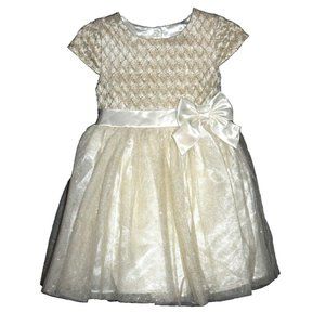 Nannette Kids Toddler Ivory Dress with Toole Overlay Gold Glitter Detail 3T NEW